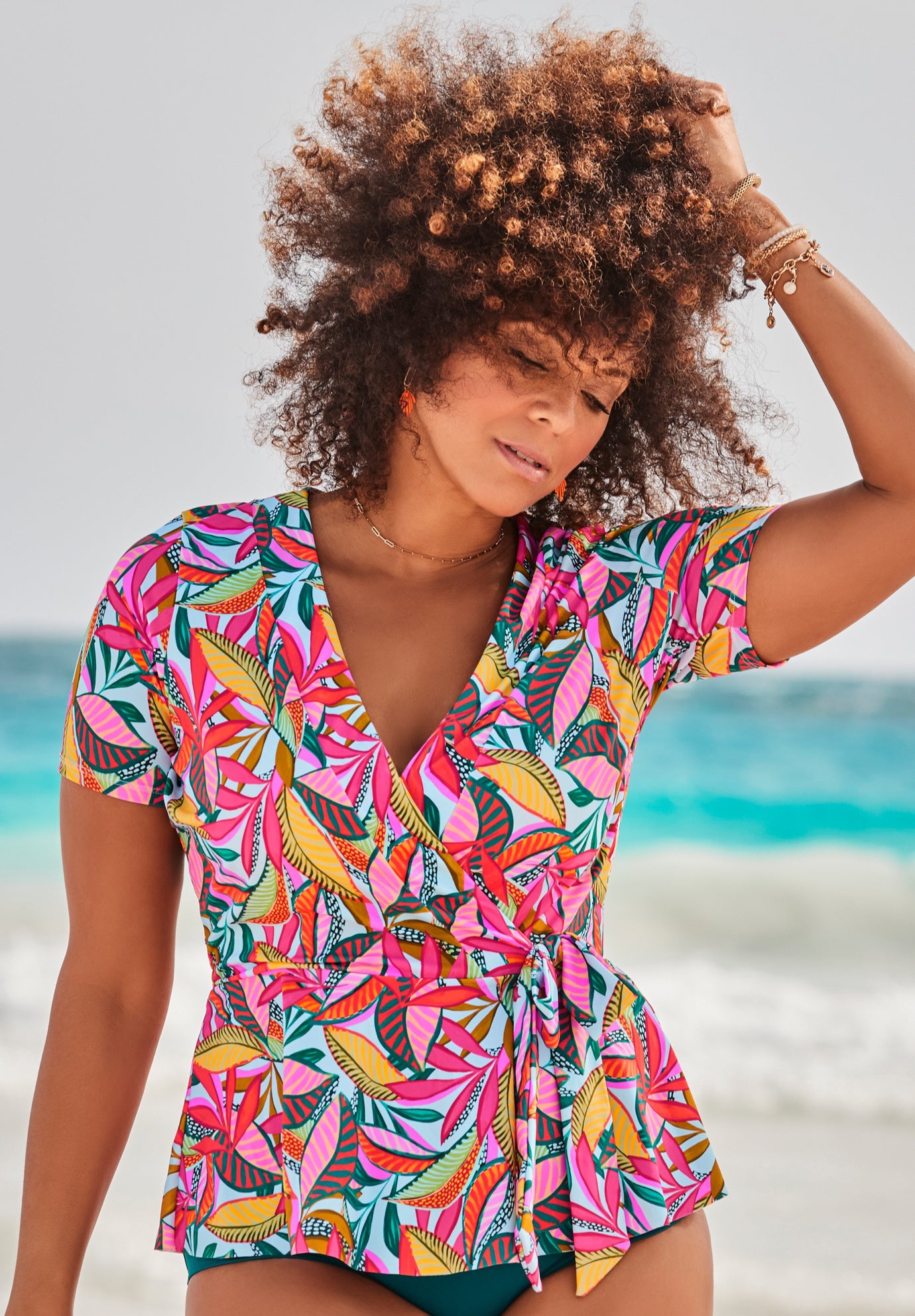 Short Sleeve Faux Wrap Tankini Top image number 0