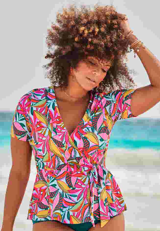 Short Sleeve Faux Wrap Tankini Top image number 0