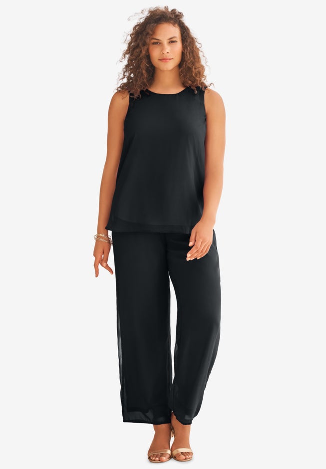 Plus Size 3-Piece Allover Lace Duster Pant Set &ndash; Formal Wear image number 5