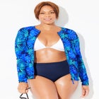 Chlorine Resistant Zip Up Long Sleeve Swim Rash Guard image number null