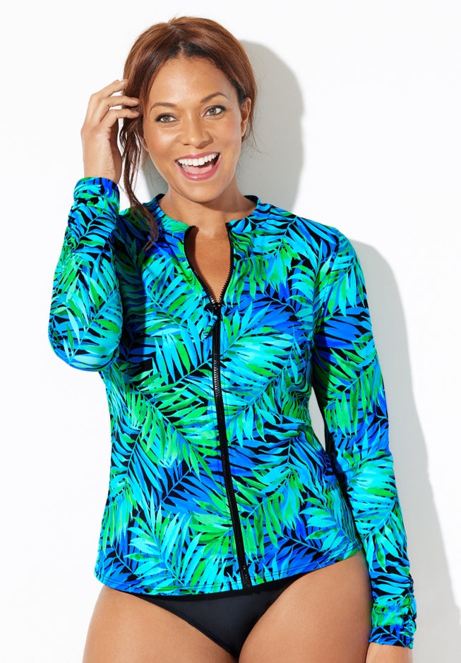 Chlorine Resistant Zip Up Swim Shirt Rash Guard image number 0