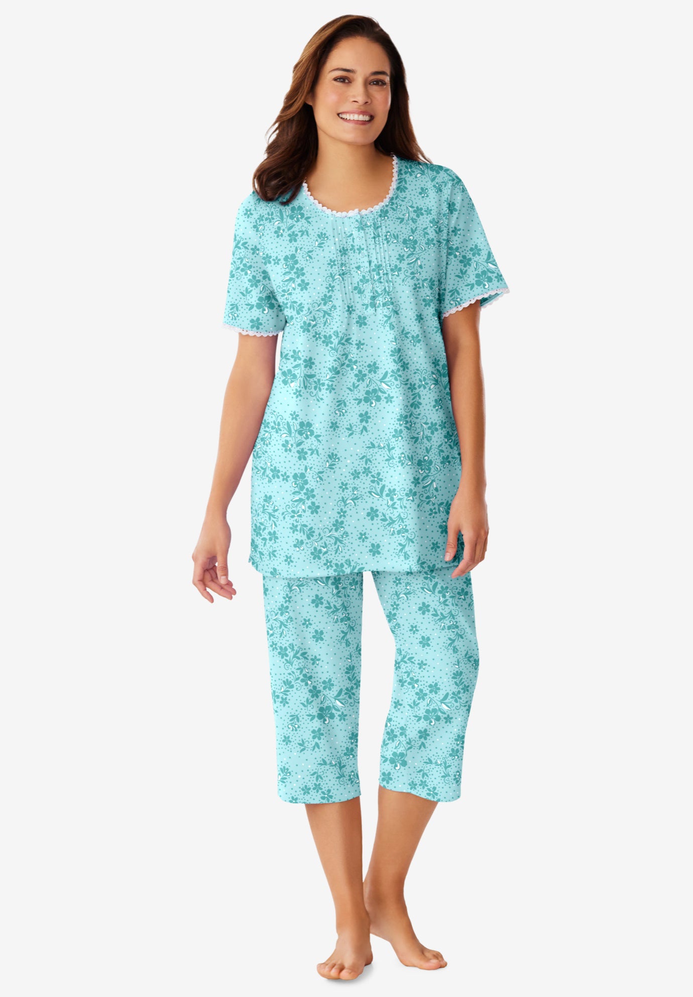 2-Piece Pintuck Tee and Capri Sleep Set image number 0