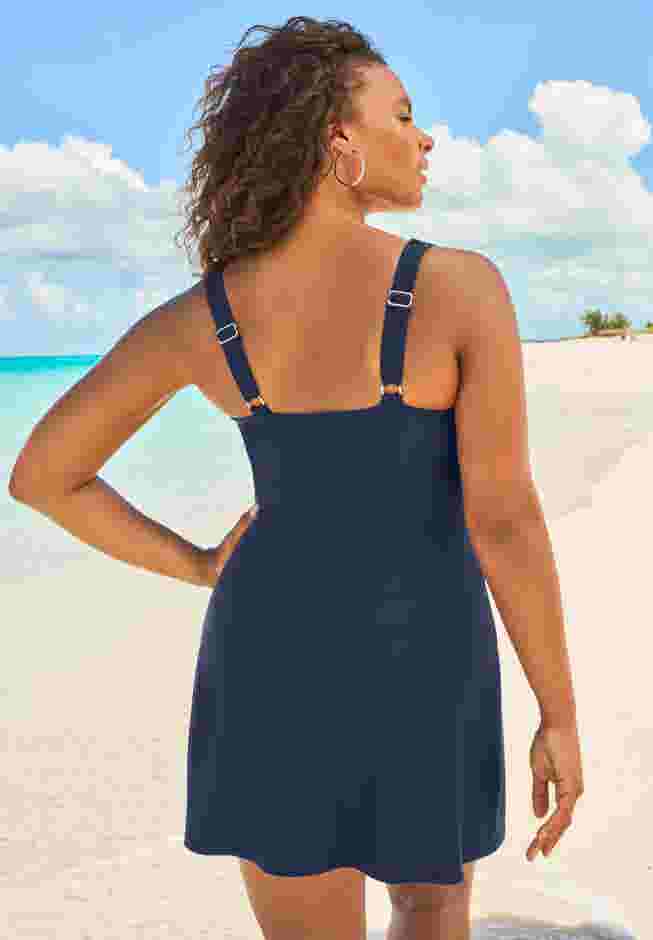 Mesh-Inset Wrap Swim Dress image number 1