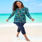 Split-Neck Long Sleeve Swim Tee with Built-In Bra image number 2
