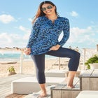 Split-Neck Long Sleeve Swim Tee with Built-In Bra image number null