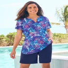 Split-Neck Short-Sleeve Swim Tee with Built-In Bra image number 0