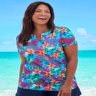 Split-Neck Short-Sleeve Swim Tee with Built-In Bra image number null