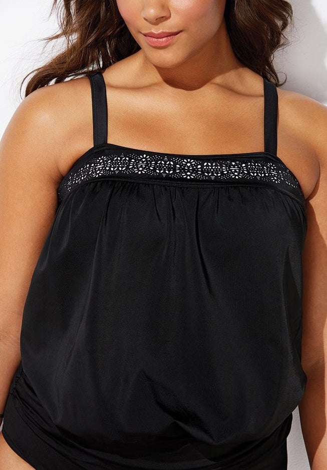 Laser Cut Blouson Tankini Top image number 2