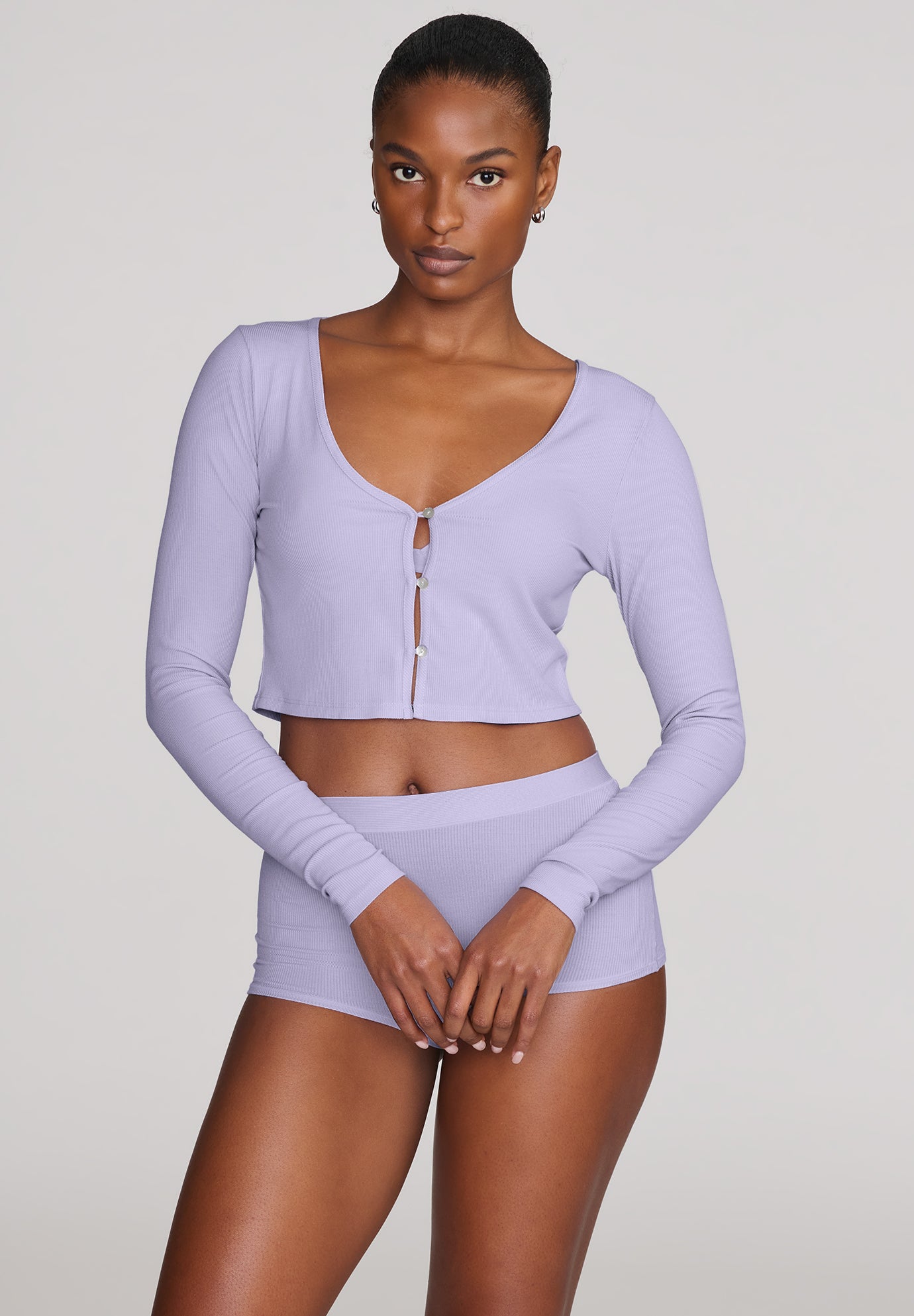 The Cropped Cardigan - Modal Silk Rib image number 0