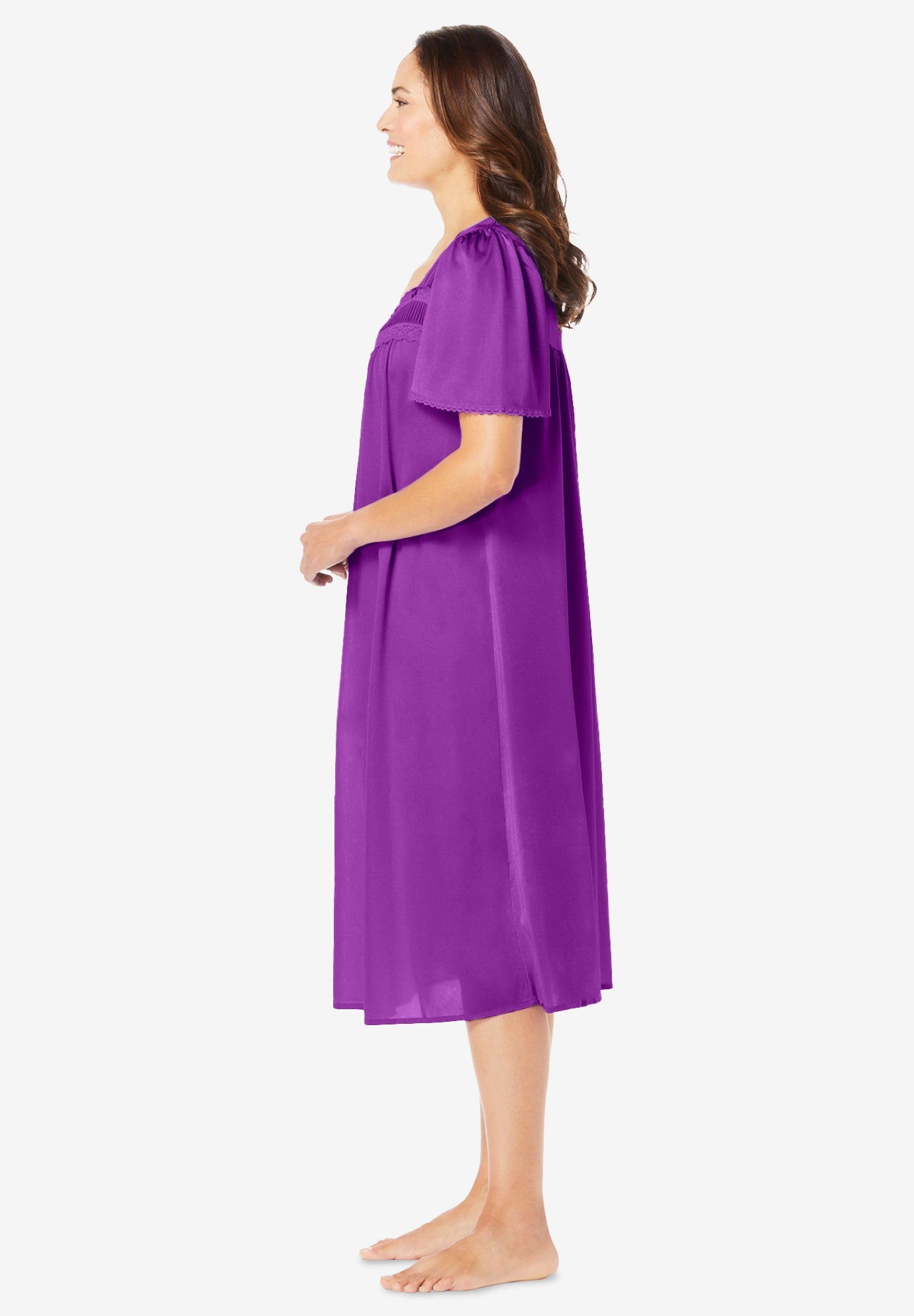 Short Silky Lace-Trim Gown image number 2