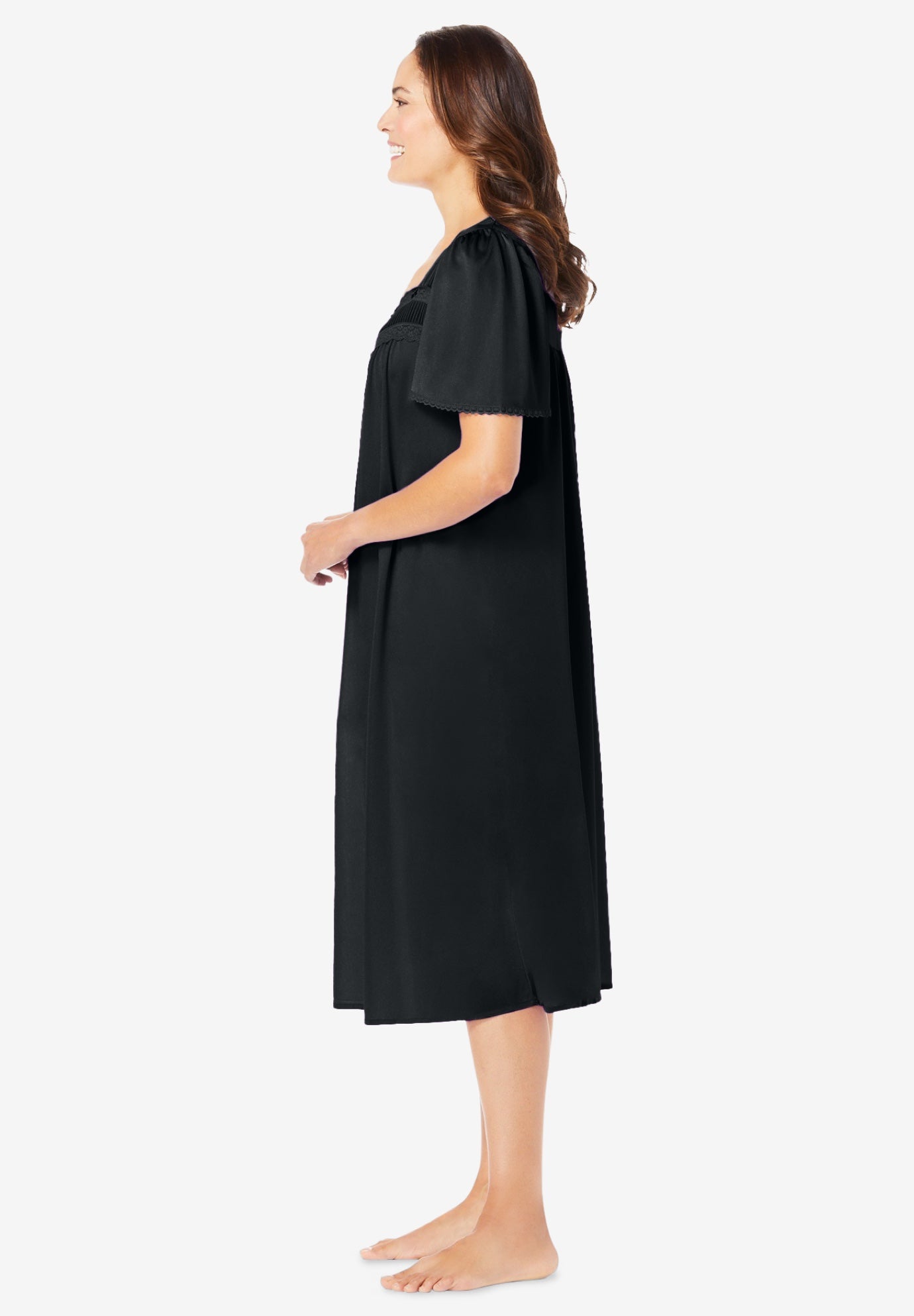 Short Silky Lace-Trim Gown image number 2