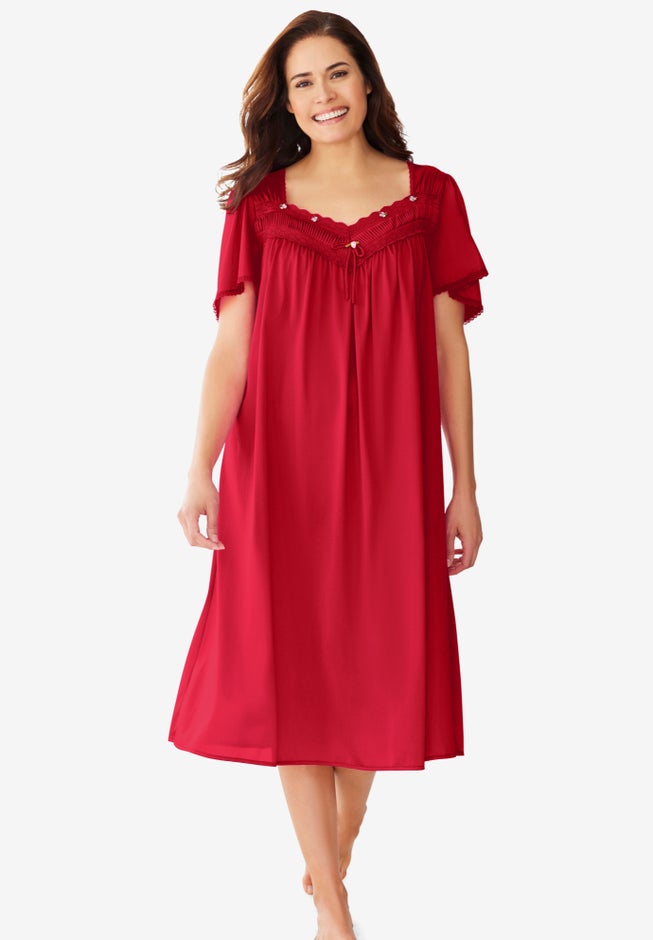 Short Silky Lace-Trim Gown image number 0