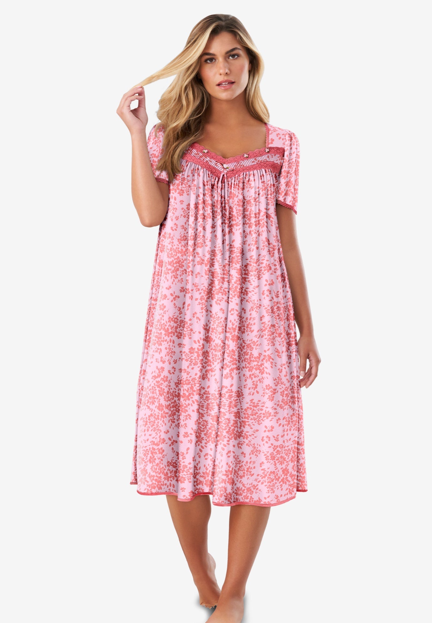 Short Silky Lace-Trim Gown image number 0