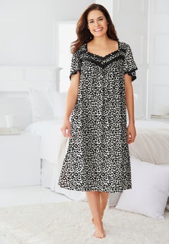 Short Silky Lace-Trim Gown