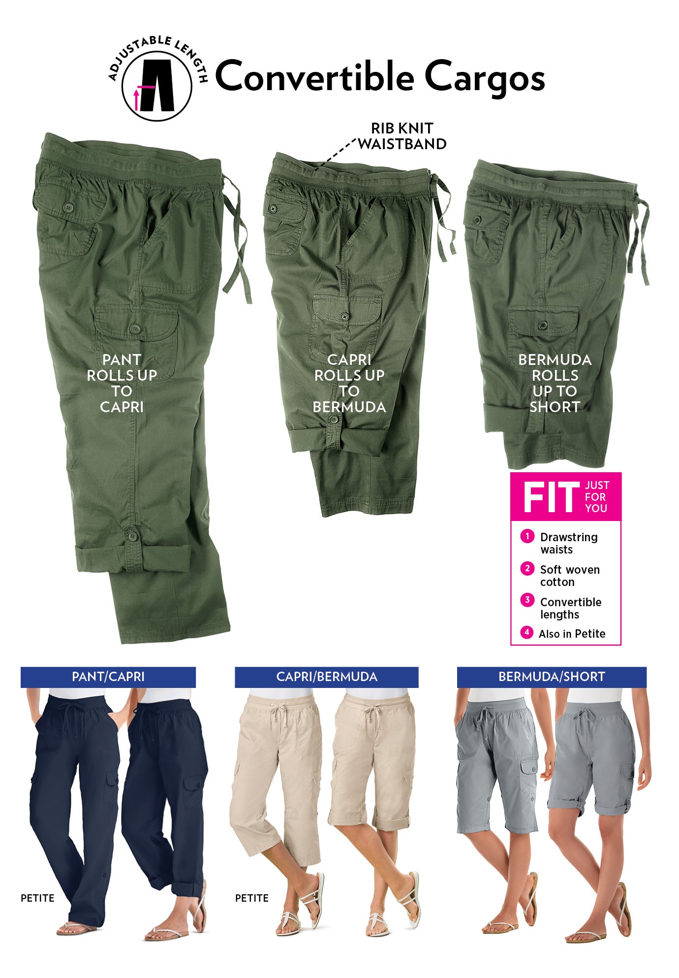 2 in 1 Convertible Cargo Pant to Capri image number 4