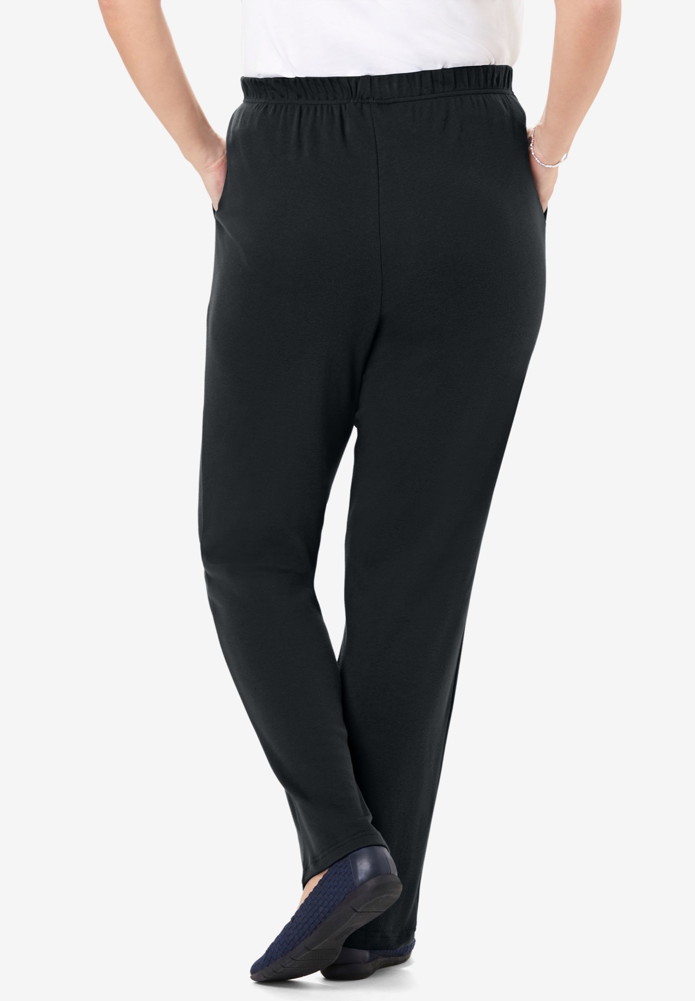 7-Day Straight-Leg Elastic-Waist Stretchy Knit Pant image number 1