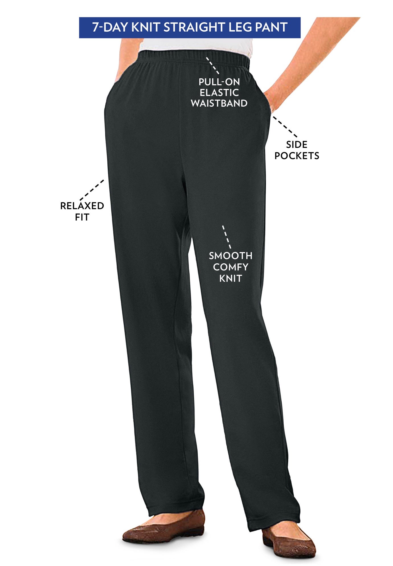 7-Day Straight-Leg Elastic-Waist Stretchy Knit Pant image number 0