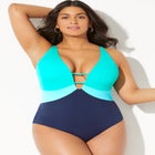 Colorblock V-Neck One Piece Swimsuit image number null