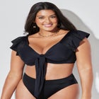 Tie Front Cup Sized Cap Sleeve Underwire Bikini Top image number 3