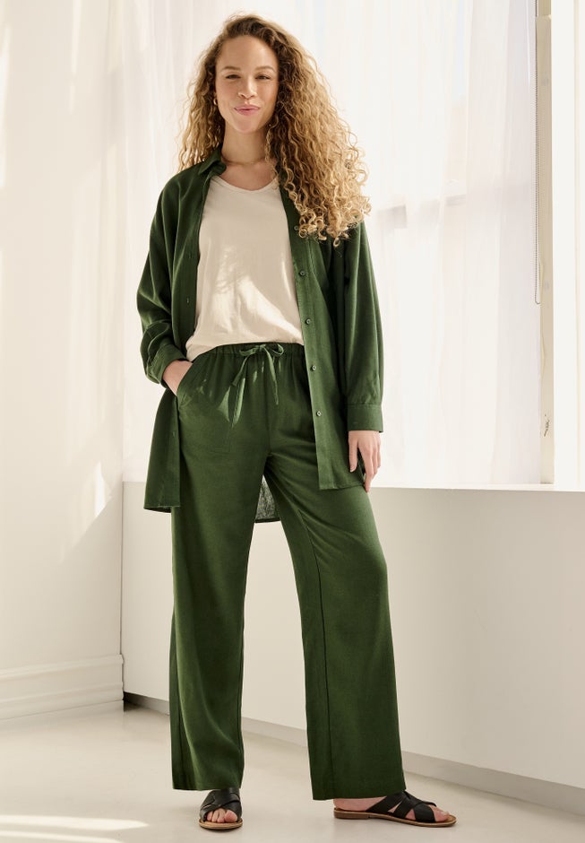 Linen-Blend Elastic Waist Drawstring Relaxed Pant image number 4