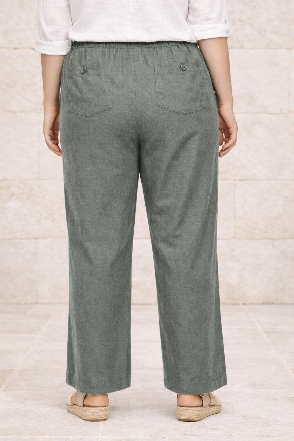 Linen-Blend Elastic Waist Drawstring Relaxed Pant image number 1