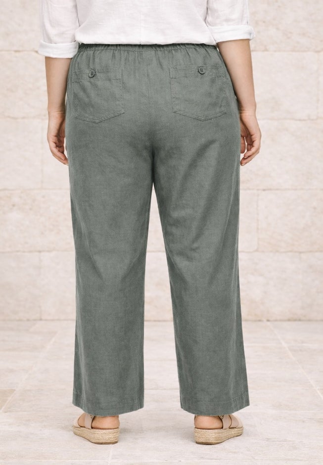 Linen-Blend Elastic Waist Drawstring Relaxed Pant image number 1