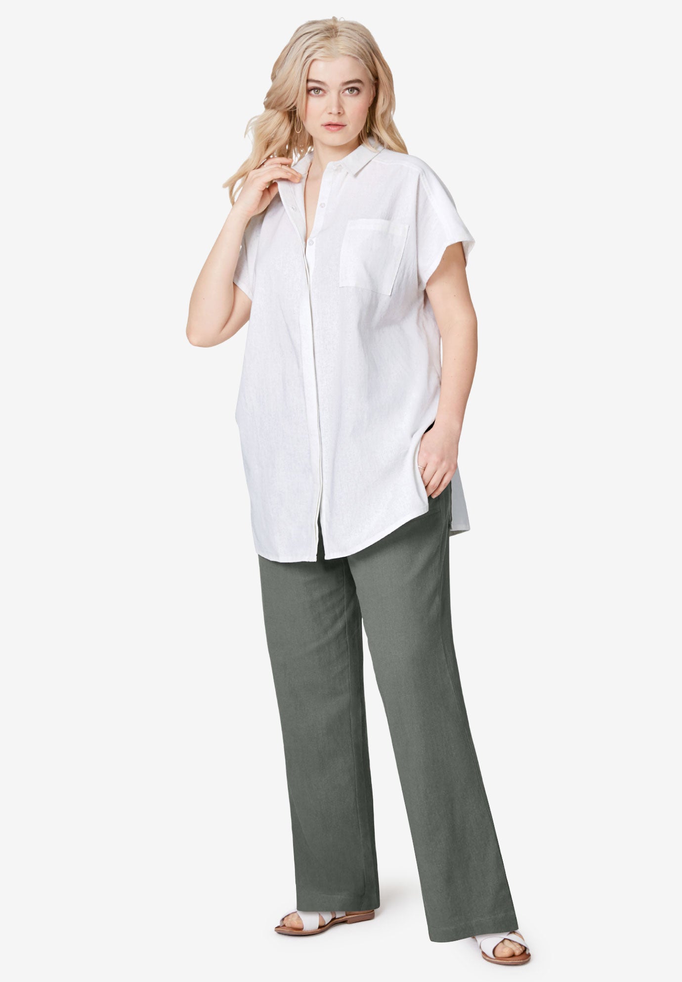 Linen-Blend Elastic Waist Drawstring Relaxed Pant image number 0