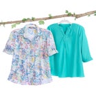 Rayon Three-Quarter Sleeve Effortless Tab-front Blouse image number null