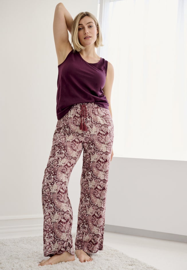 Wide-Leg Sleep Pant with Tassel Drawstring image number null