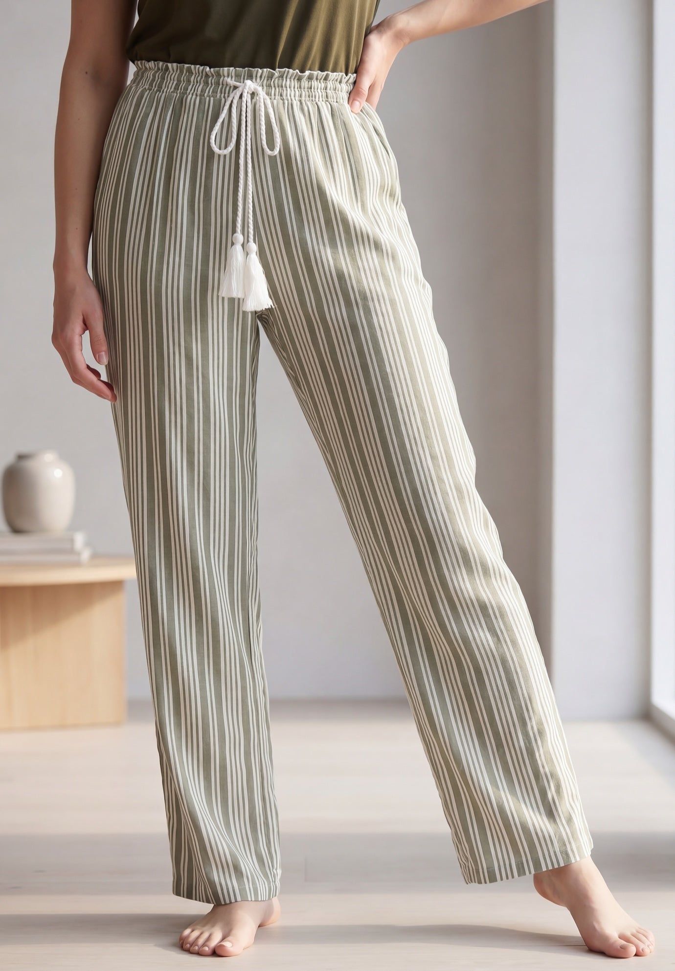 Wide-Leg Sleep Pant with Tassel Drawstring image number 0
