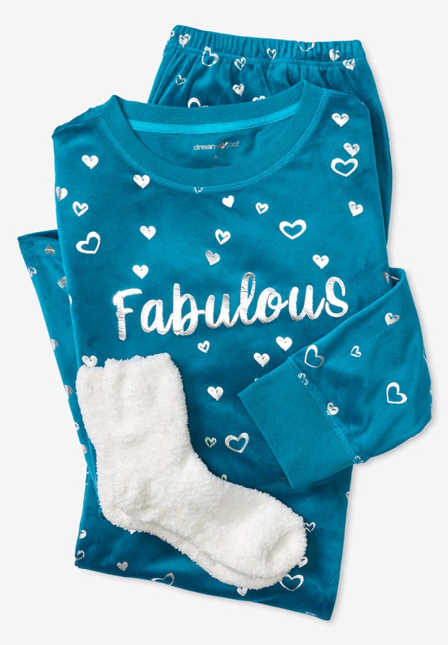 Dreams & Co. &reg; Velour Pajama with FREE Fuzzy Socks image number 3