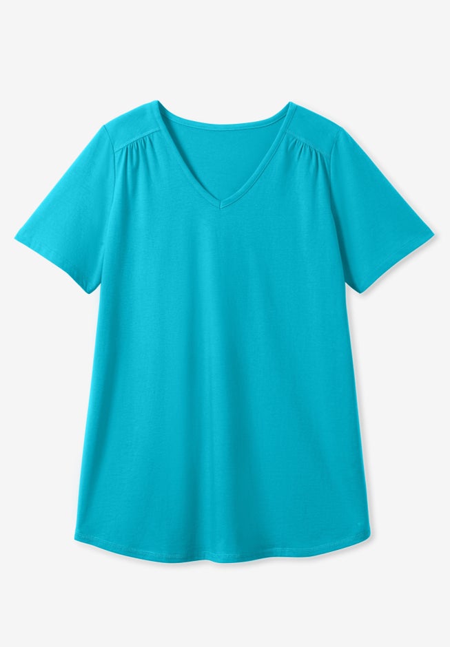 Short-Sleeve V-Neck Shirred Tee image number 14