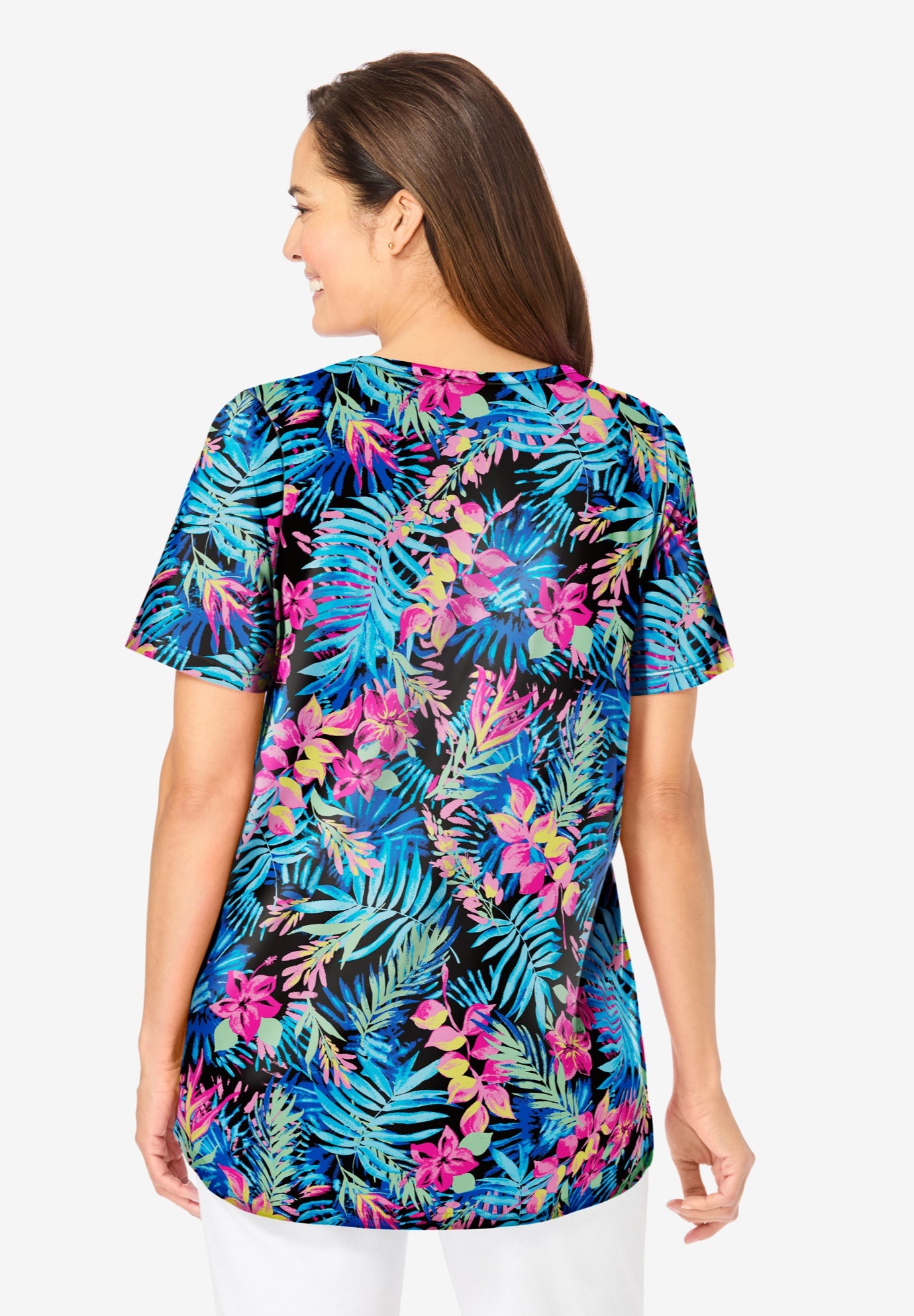 Short-Sleeve V-Neck Shirred Tee image number 2