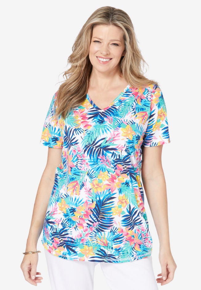 Short-Sleeve V-Neck Shirred Tee image number 3