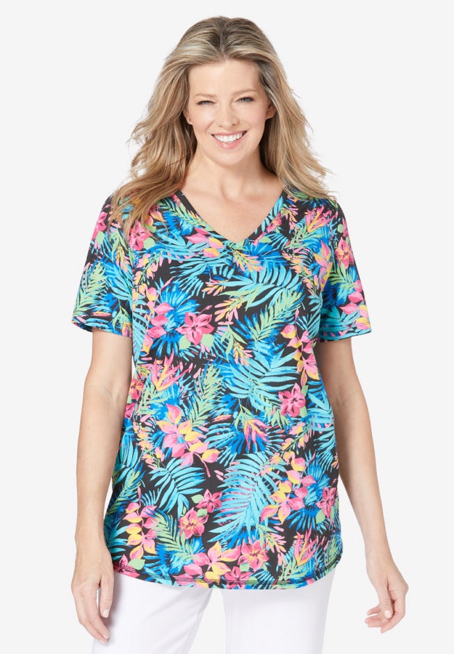 Short-Sleeve V-Neck Shirred Tee image number 1