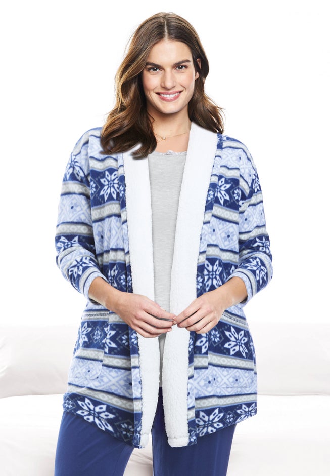 Sherpa Lined Collar Microfleece Bed Jacket  image number 4