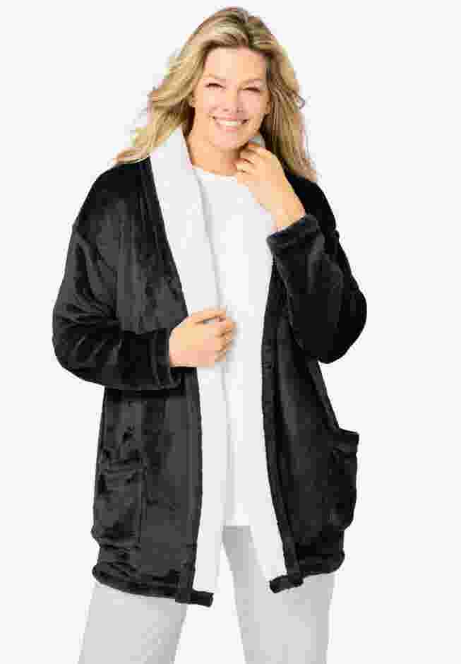 Sherpa Lined Collar Microfleece Bed Jacket  image number 0