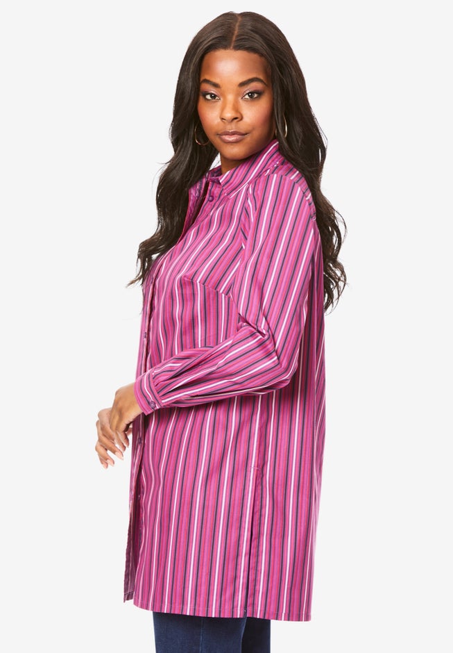 Plus Size Kate Long Sleeve Tunic Easy Cotton-Blend Button-Front Shirt image number 3