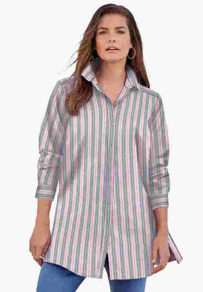Plus Size Kate Long Sleeve Tunic Easy Cotton-Blend Button-Front Shirt image number 4