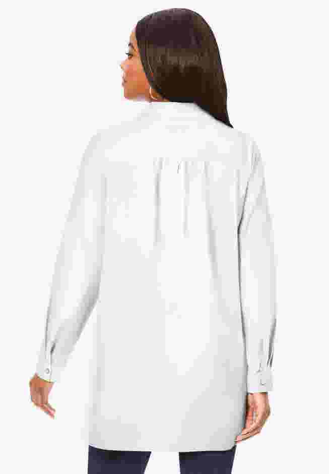 Plus Size Kate Long Sleeve Tunic Easy Cotton-Blend Button-Front Shirt image number 1