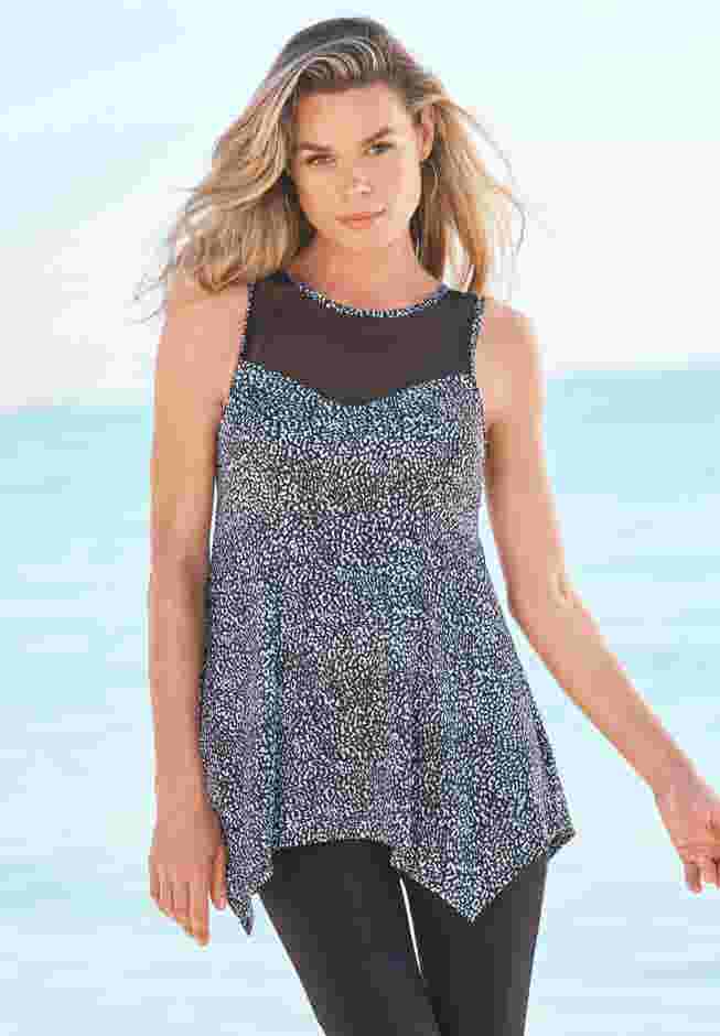 Mesh-Inset Longer Length Tankini Top image number 0