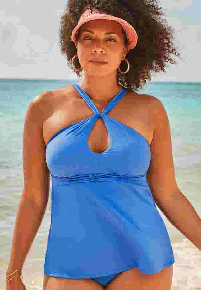 Longer Length High Neck Halter Tankini Top image number 6
