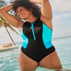 Chlorine Resistant High Neck Zip One Piece Swimsuit image number null