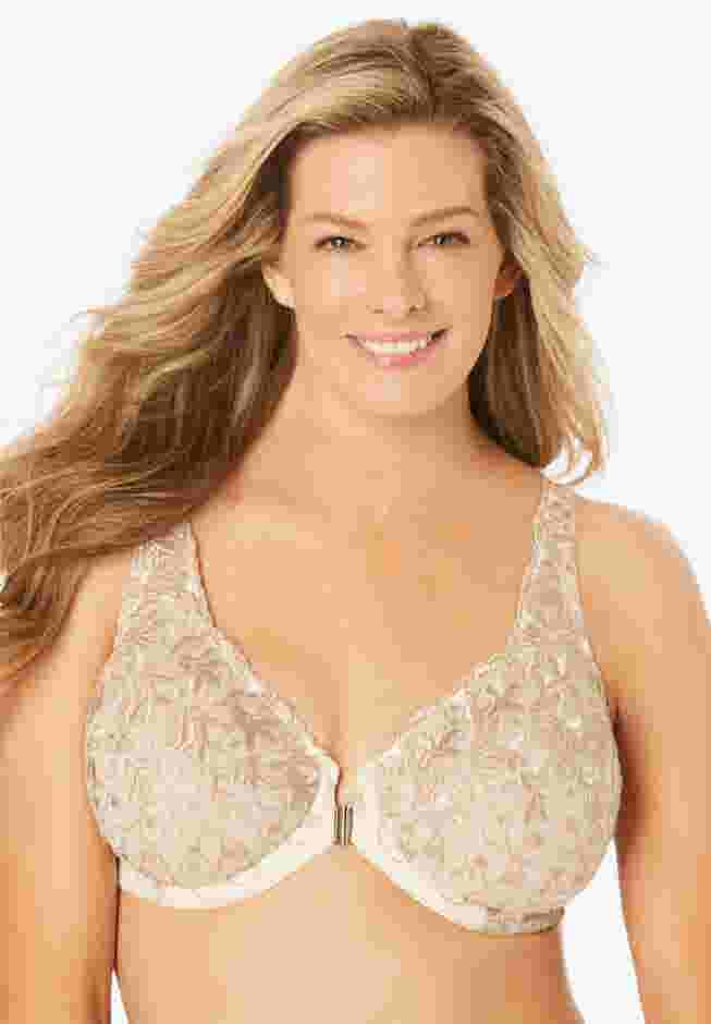 Embroidered Front-Close Underwire Bra image number 0