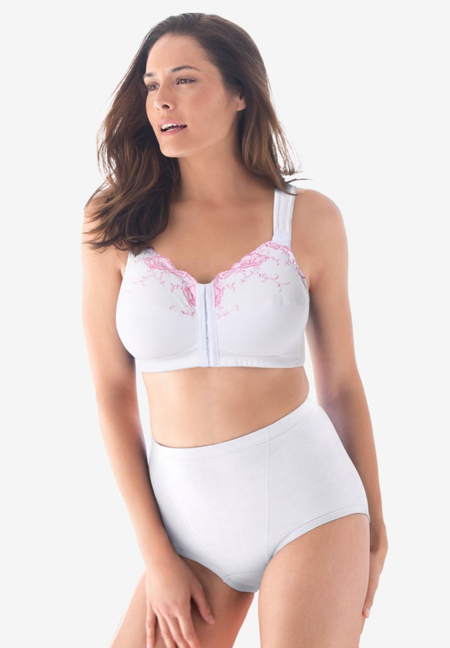 Front-Close Embroidered Wireless Posture Bra image number 8