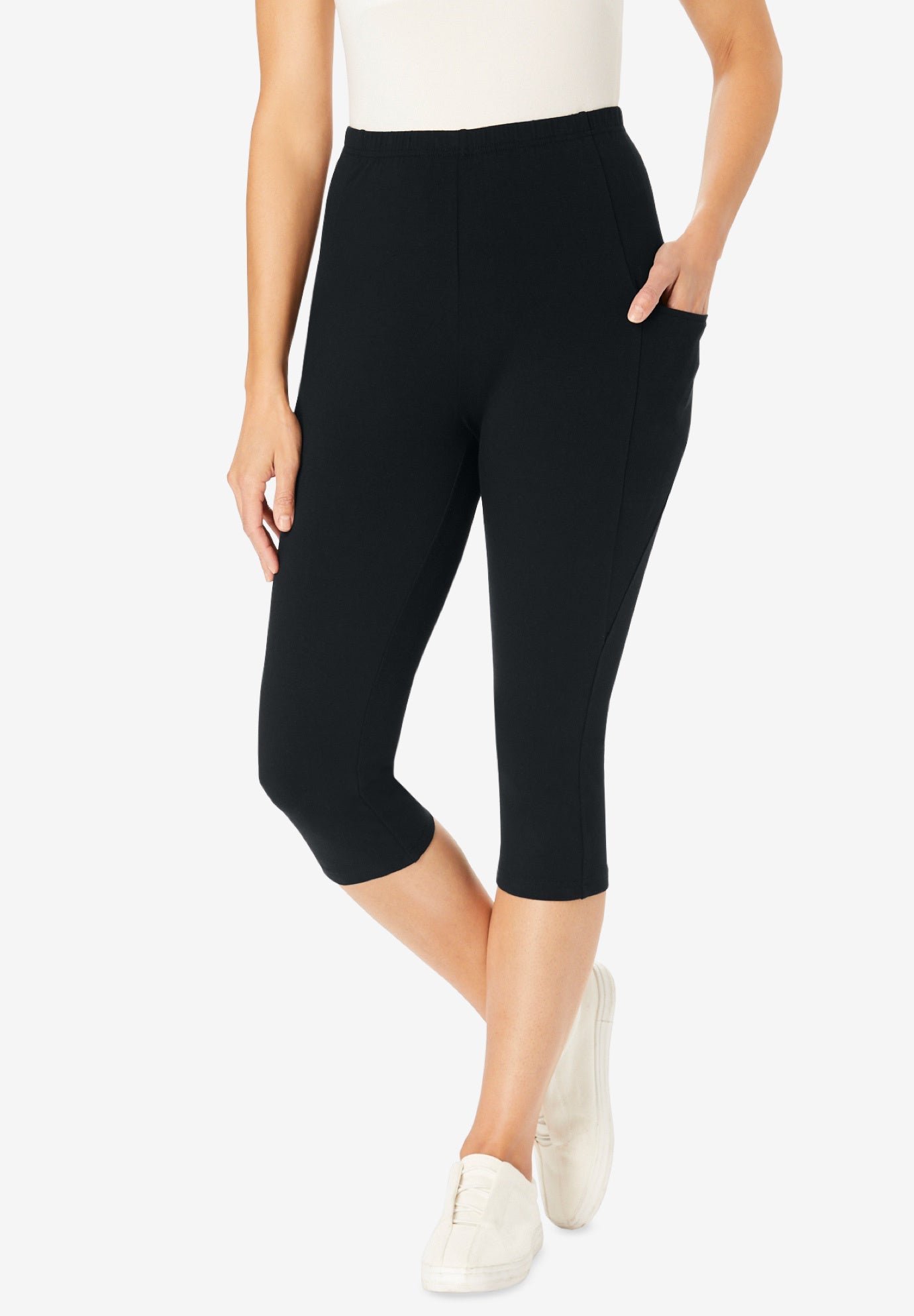 Stretch-Cotton Knit Pull-On Pocket Capri Leggings image number 0