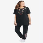 7-Day Knit Embroidered Straight-Leg Pull-On Pants image number null