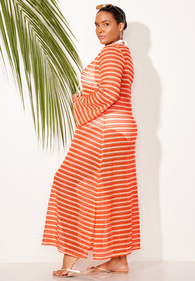 Lightweight Crochet V-Neck Dress Cover Up image number 2