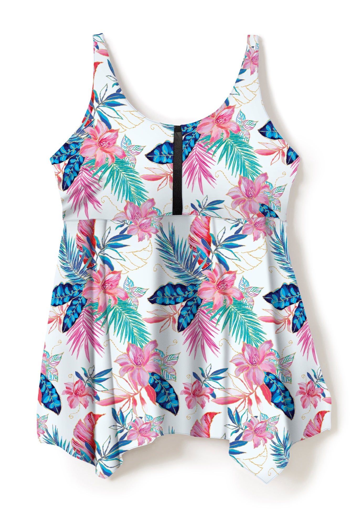 Longer-Length Handkerchief Hem Tankini Top image number 4