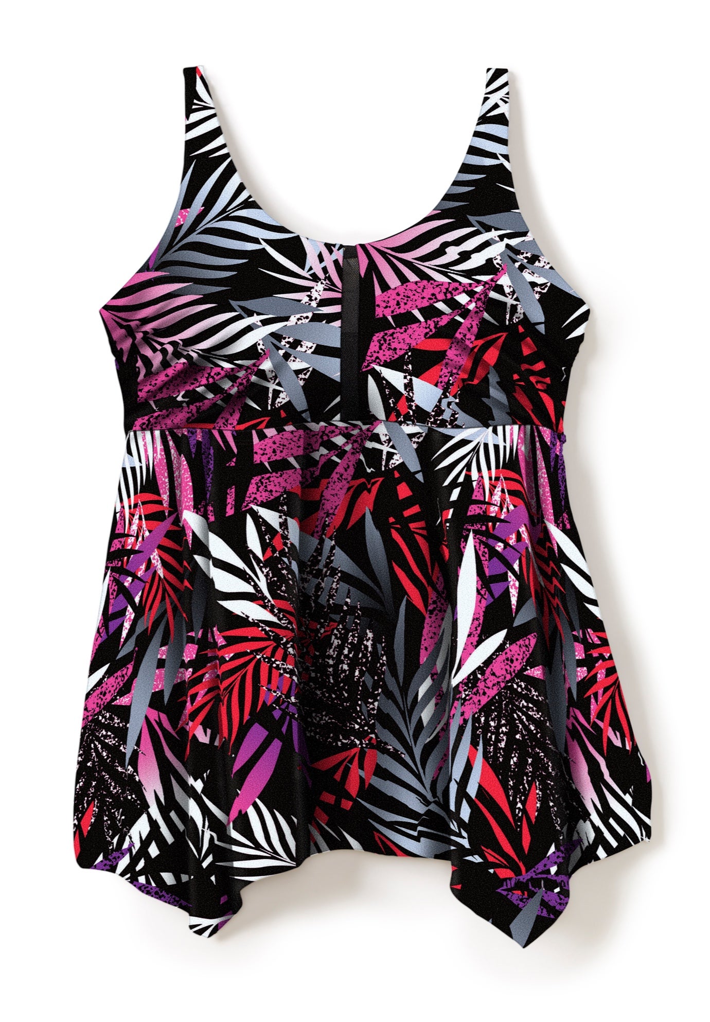 Longer-Length Handkerchief Hem Tankini Top image number 3